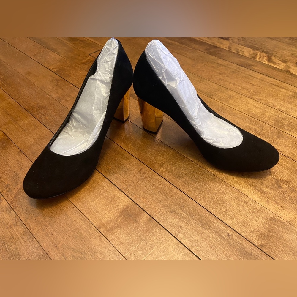 Dollie heels - DV Dolce Vita black suede with gold heels
